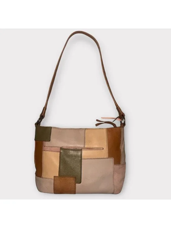 The Sak Indio Patchwork Hobo Pink Tan Mixed Leather Shoulder Bag Bohemian Boho - Picture 8 of 8